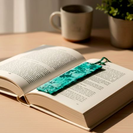 Handmade Printed Rectangular Green Fabric Bookmark